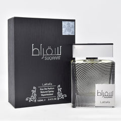 Lattafa Suqraat spray application, ideal for quick freshening before a date.