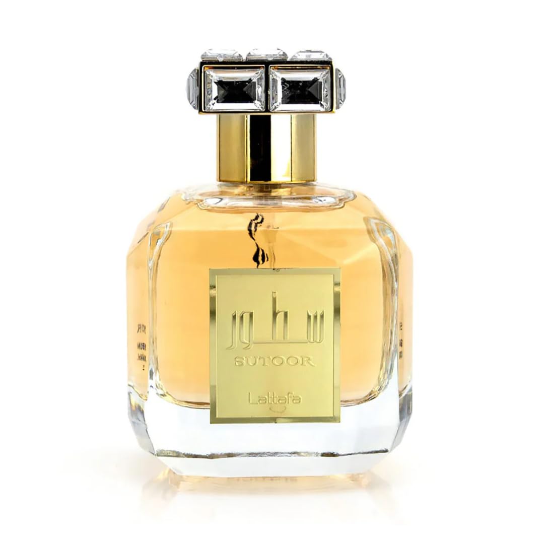 Lattafa Sutoor top notes image shows peach and orange for fruity brightness.