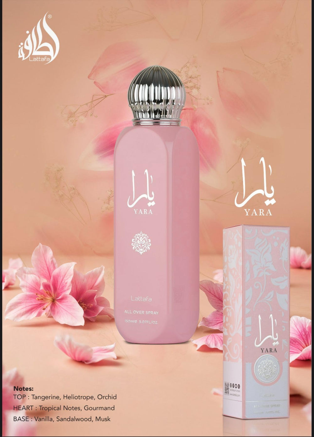 Lattafa Yara packaging signals premium travel-friendly fragrance quality.