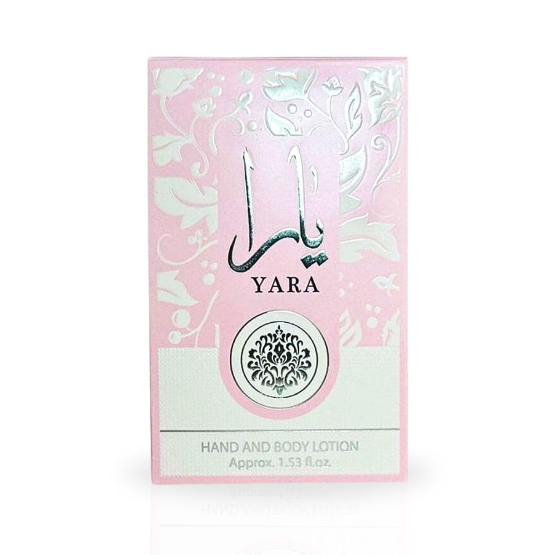Lattafa YARA lotion texture swatch showing creamy, smooth consistency for dry skin.