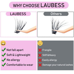 LAUBESS 40D cluster lashes with 0.07d thickness for natural to dramatic volume.