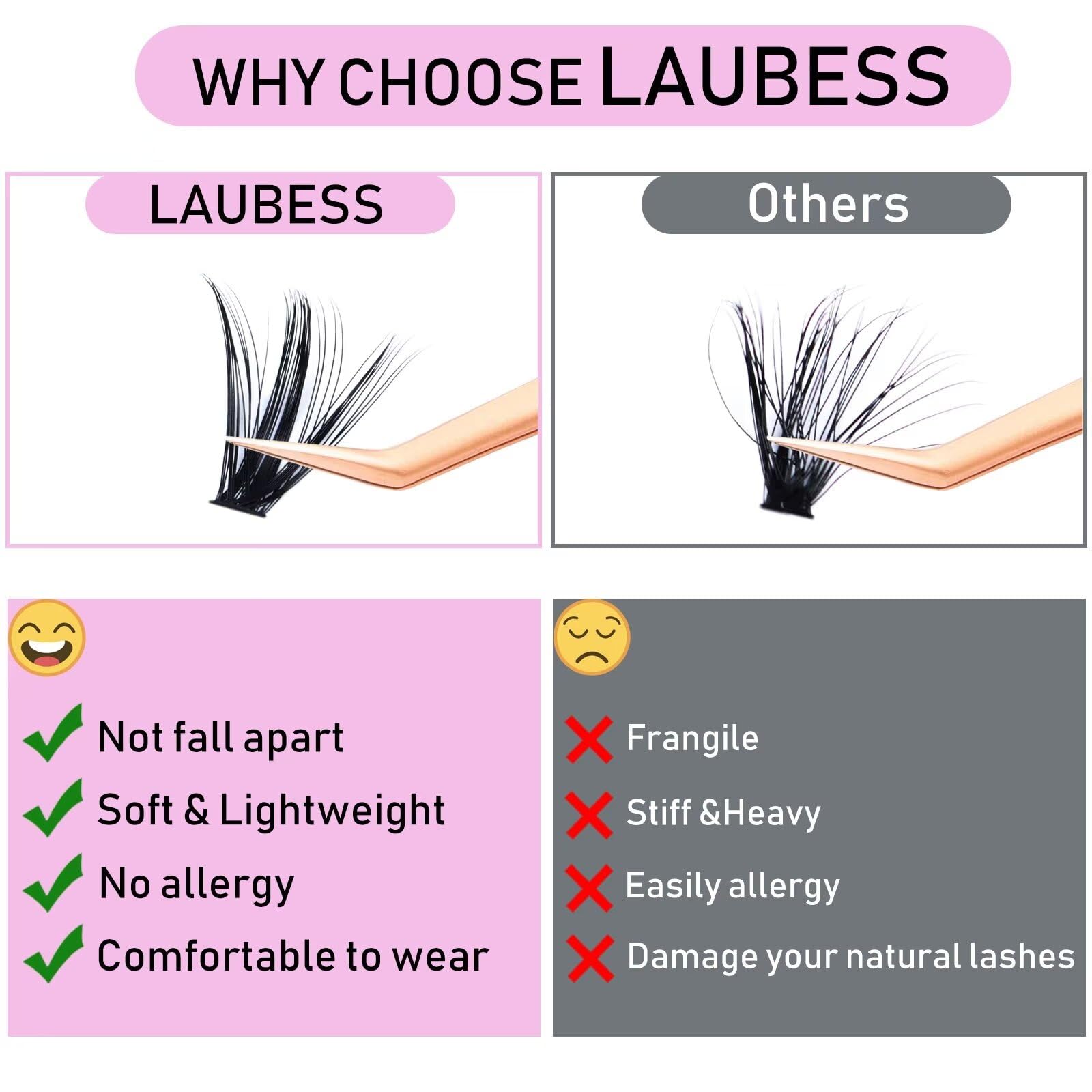LAUBESS D curl cluster lashes 9–16 mm for versatile looks.