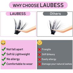 LAUBESS D curl cluster lashes 9–16 mm for versatile looks.