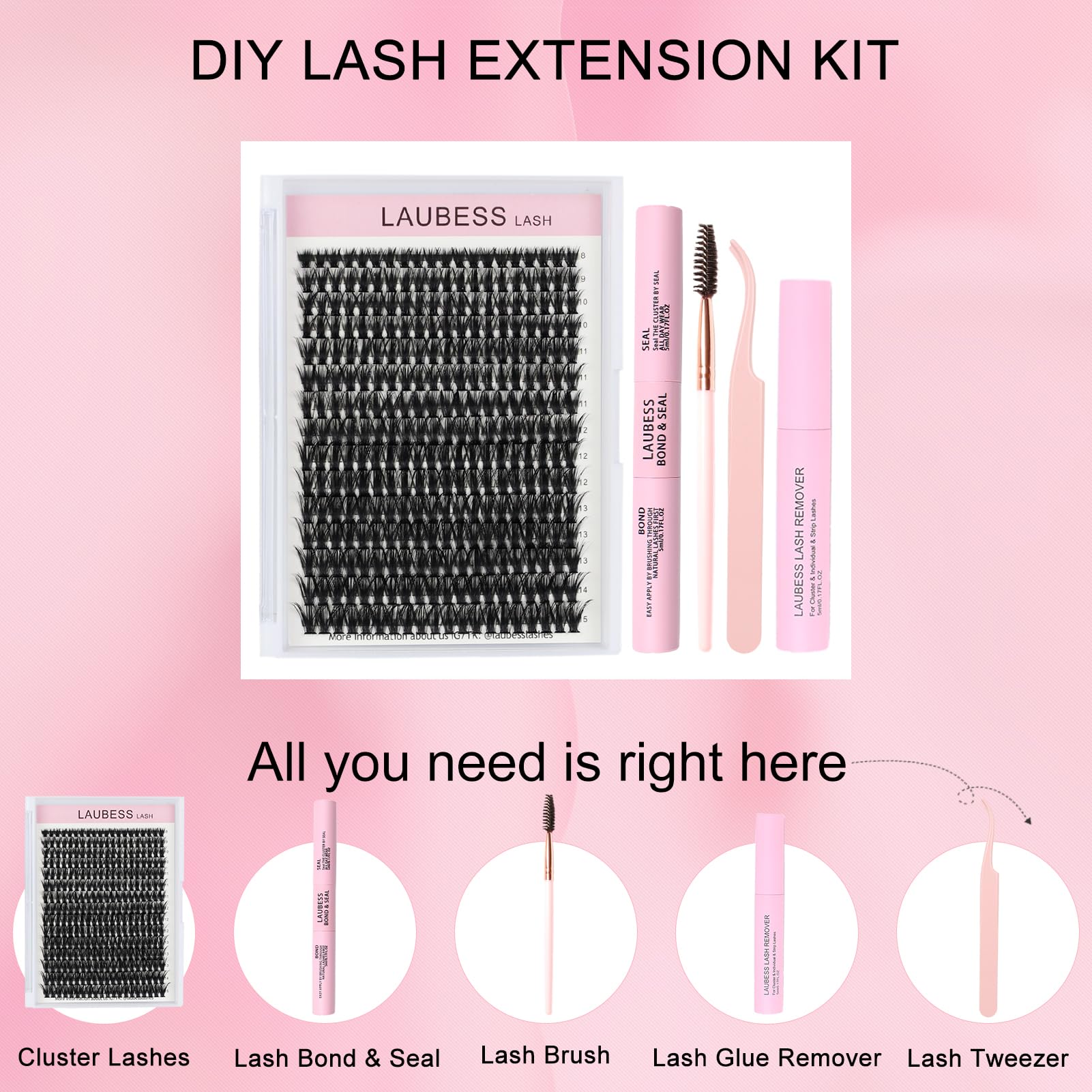 LAUBESS LASH cluster lashes close-up, soft and lightweight for comfortable, customizable lash looks.