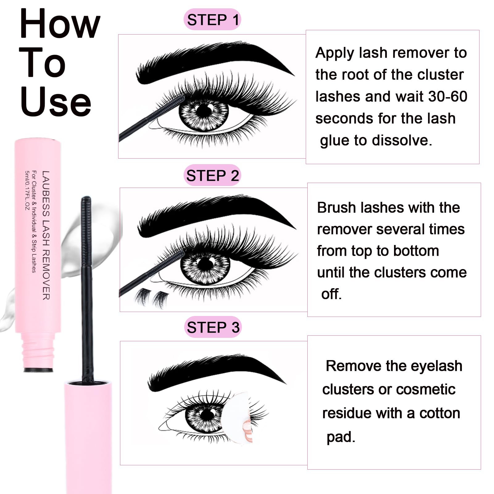 Sensitive-eyes-friendly formula from LAUBESS LASH Remover supports gentle removal.