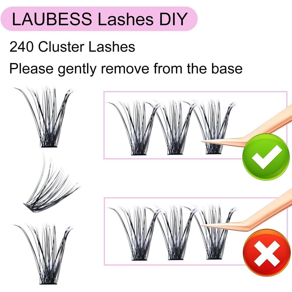 LAUBESS long 13mm cluster lashes create enhanced eye definition.