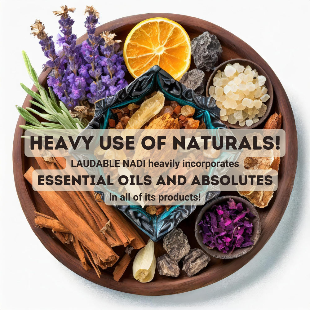 LAUDABLE NADI Enrapturing Patchouli vanilla notes shine in a compact rollerball.