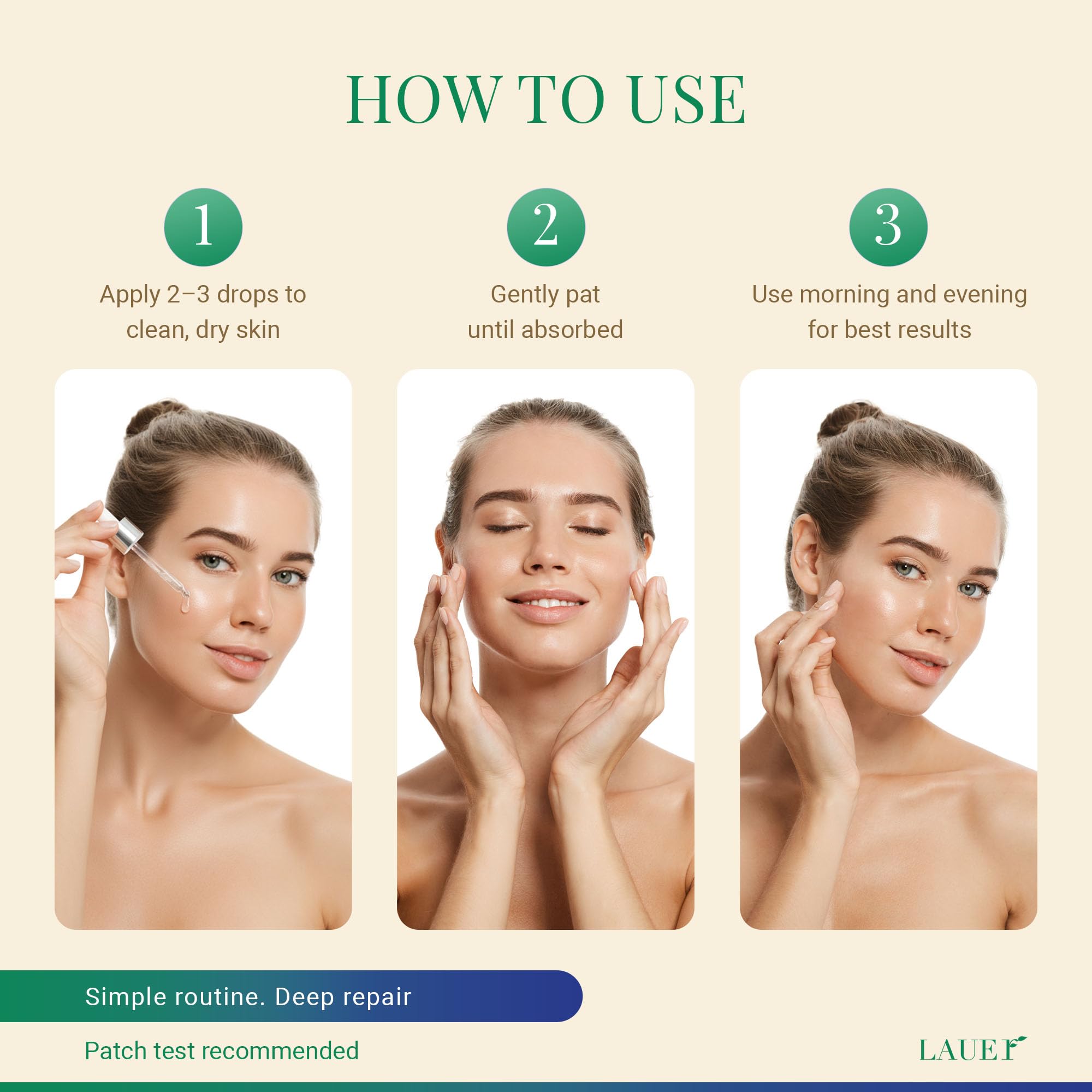 Textured skin with LAUER COSMETIC Centella Serum being absorbed quickly.
