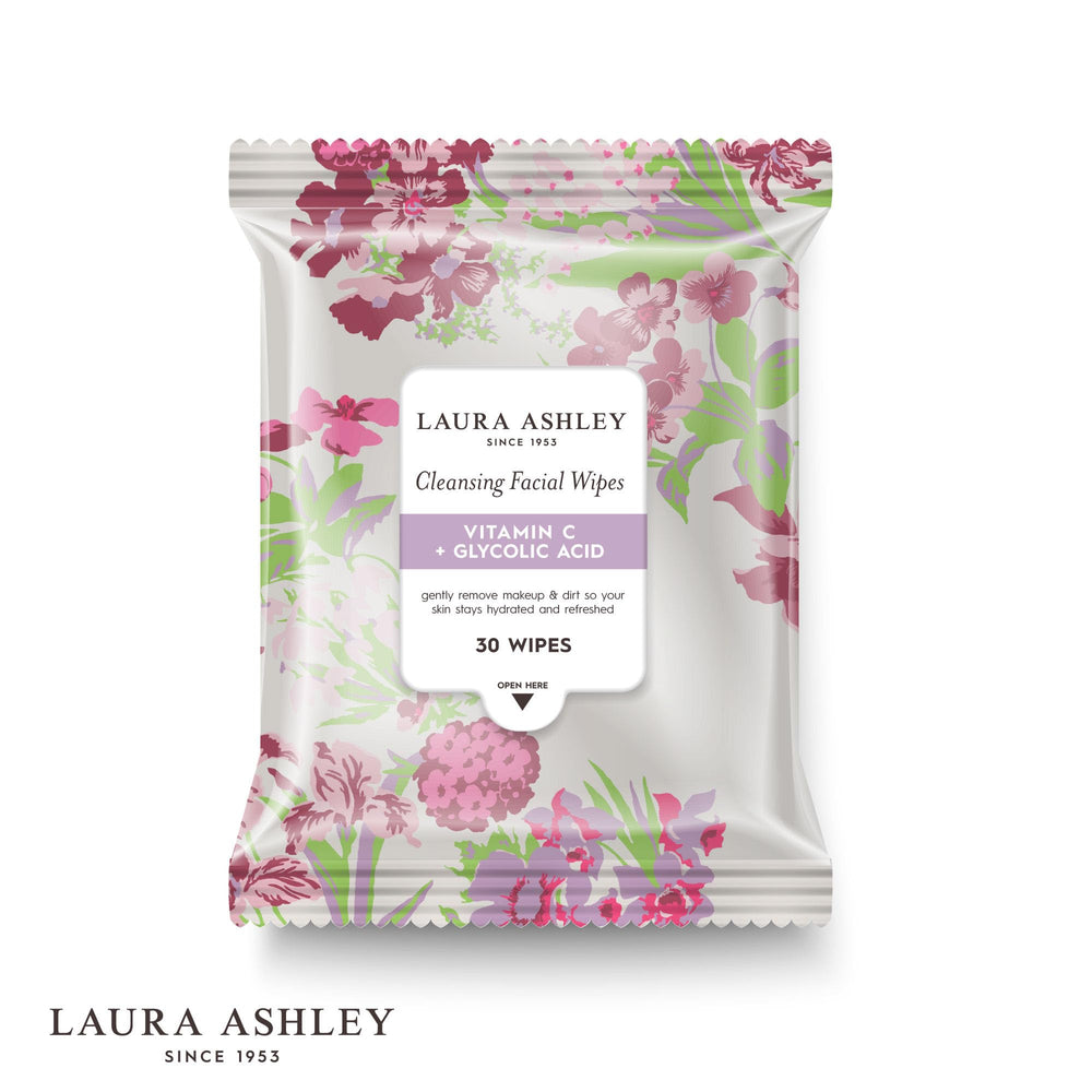 Laura Ashley hyaluronic acid and vitamin E wipe for deep hydration and nourishment.