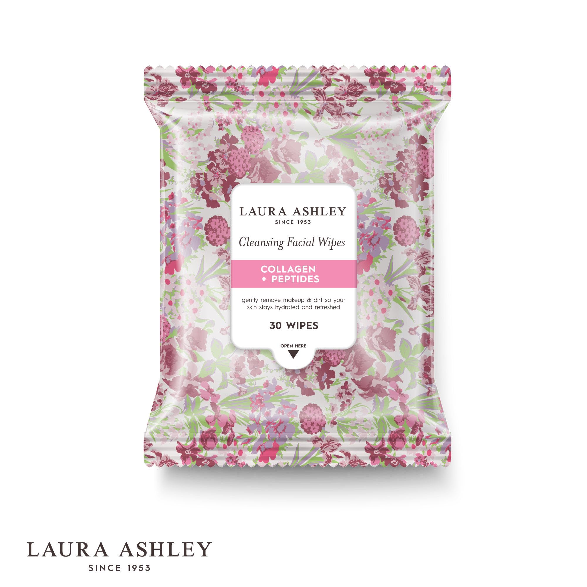 Laura Ashley vitamin C and glycolic acid wipe brightens and renews skin.