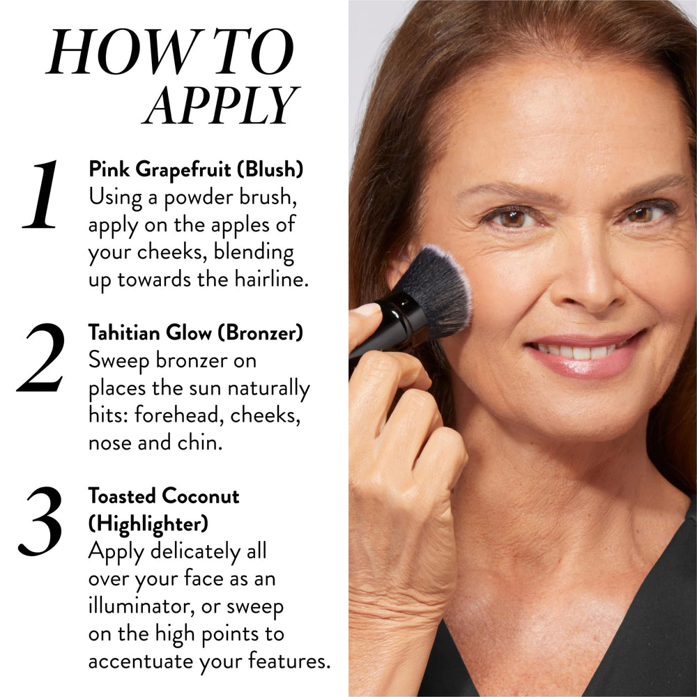 Laura Geller New York Toasted Coconut highlighter applied for radiant lift.