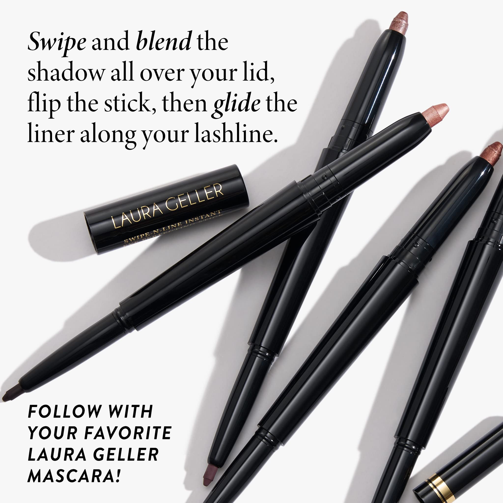 LAURA GELLER NEW YORK Swipe-n-Line Shadow Champagne adds a luminous lid highlight.