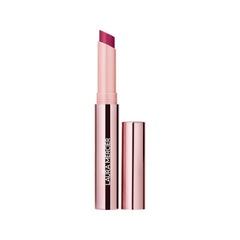 Laura Mercier High Vibe Lip Color swatches reveal vibrant red violet with luminous shine.