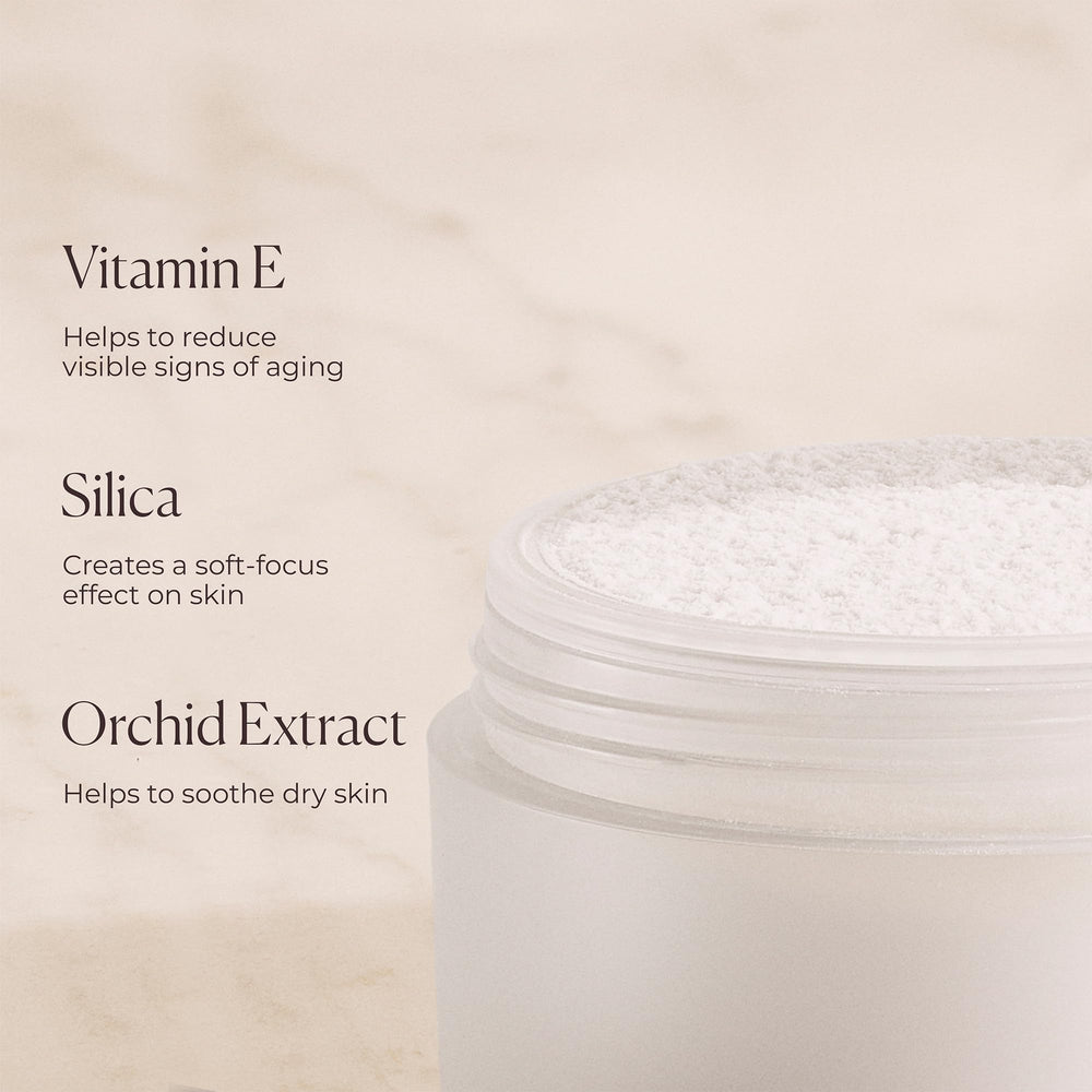 Laura Mercier Secret Brightening Powder applied with brush demonstrates crease-free wear.