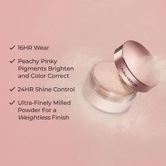 Laura Mercier translucent loose powder press-roll-technique guides applying for a seamless balanced layer