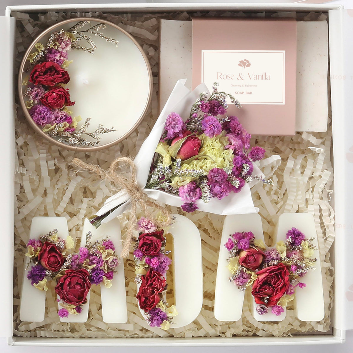 LaurGifts Mother's Day Basket candle adds a warm, inviting ambiance for mom.