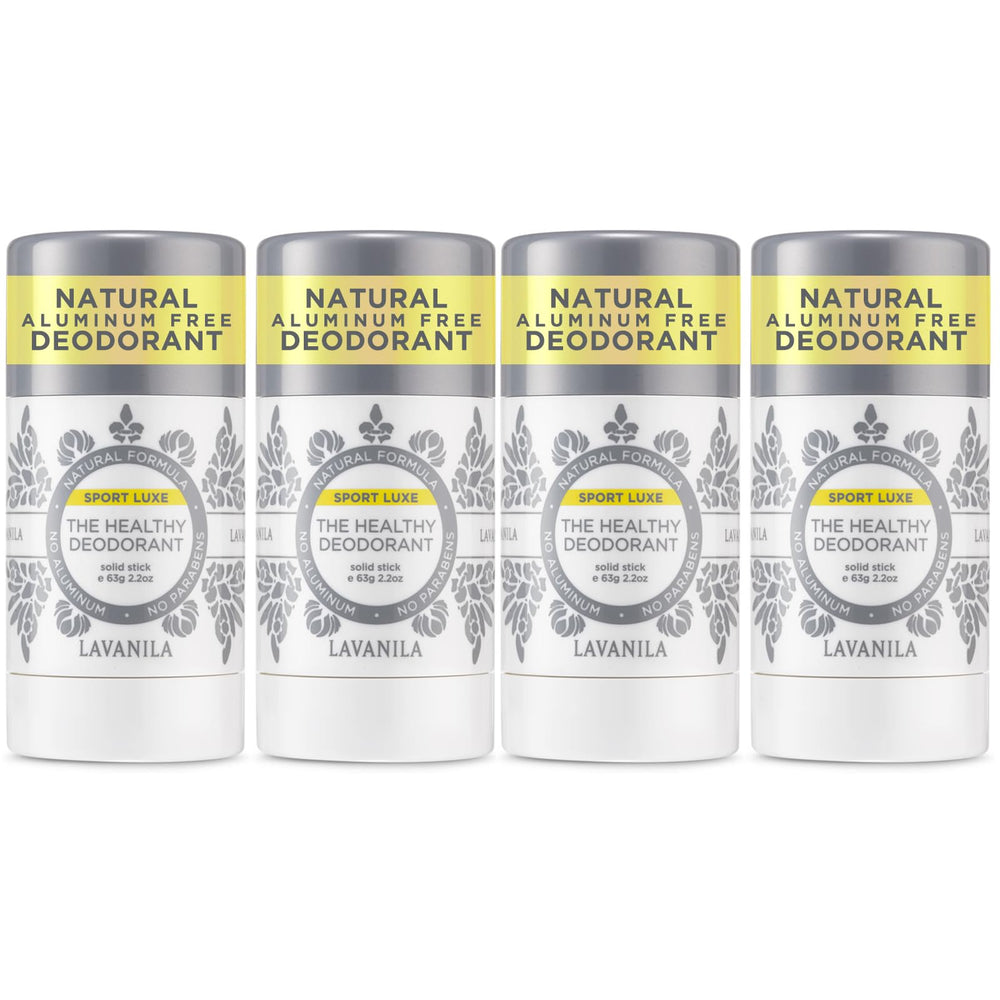 Lavanila Sport Luxe Deodorant 4-pack front view for all-day aluminum-free freshness.