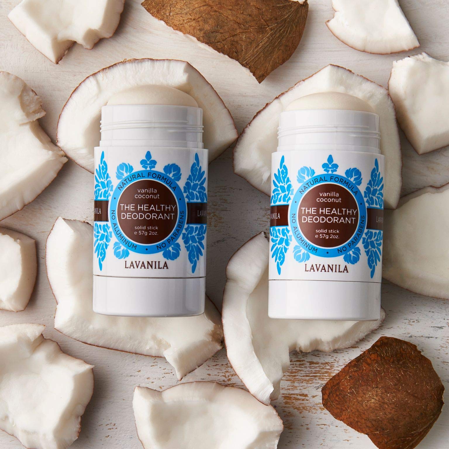 Lavanila Vanilla Coconut Deodorant pack back with ingredients and features