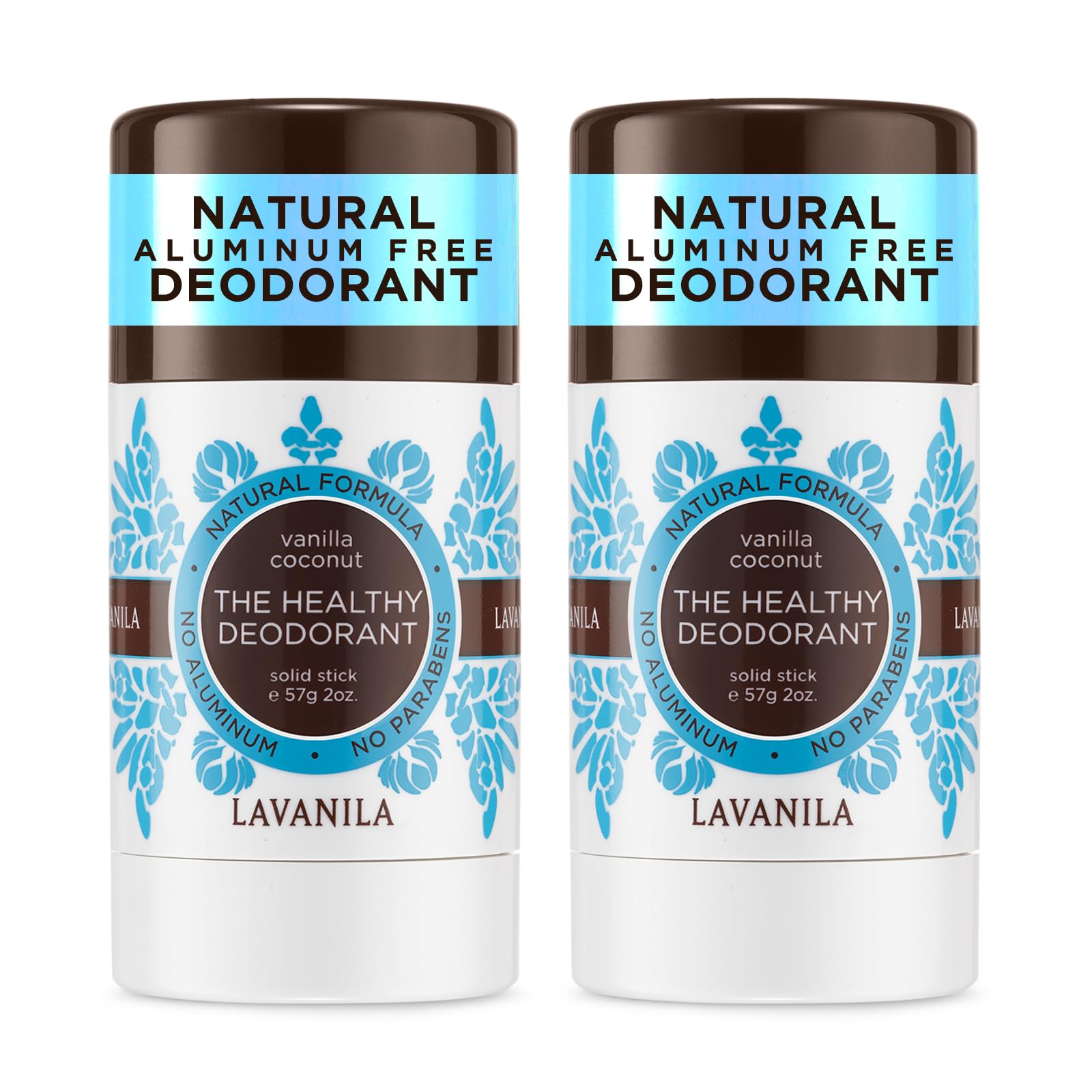 Lavanila Vanilla Coconut Deodorant pack front view shows two-pack value
