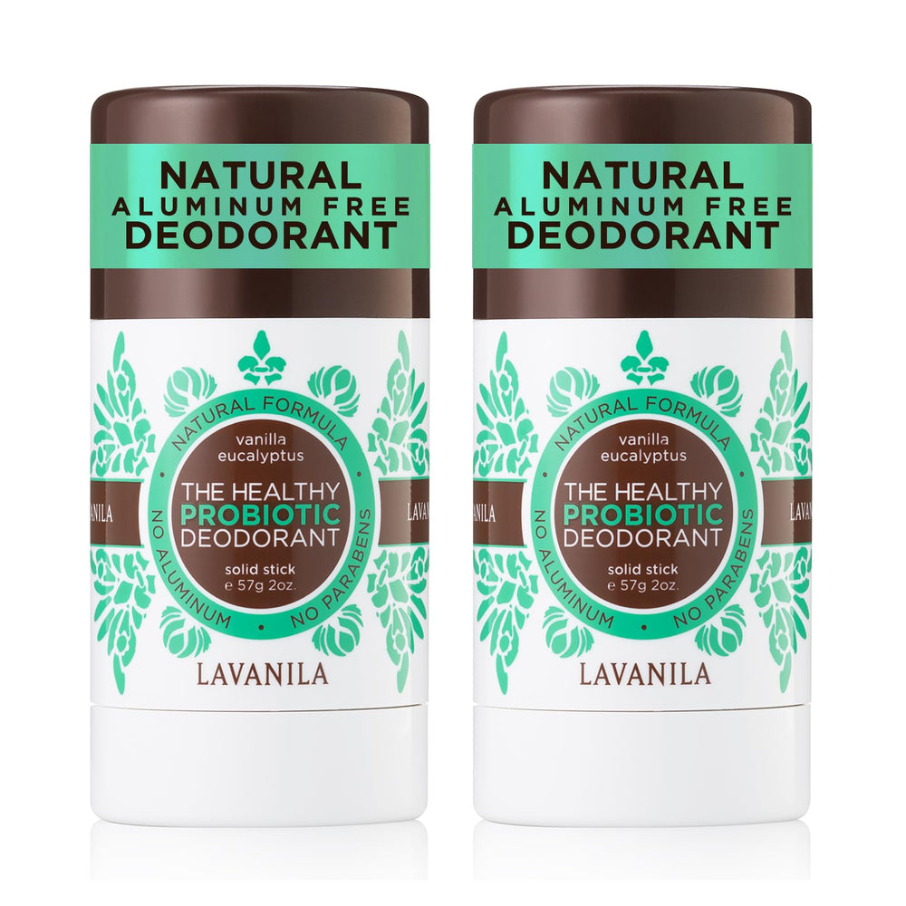 Lavanila Vanilla Eucalyptus deodorant stick two-pack for aluminum-free protection.