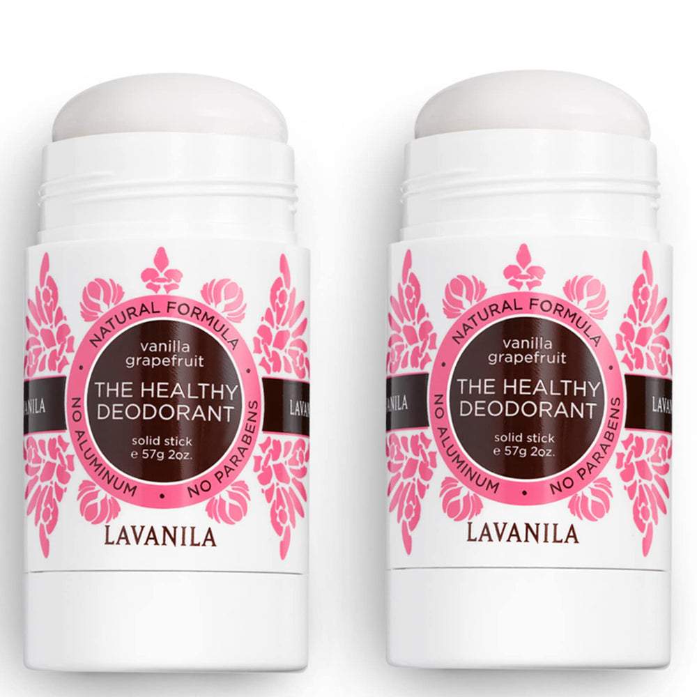 Lavanila Vanilla Grapefruit deodorant 2-pack bundle shows cost-efficient, long-lasting protection.