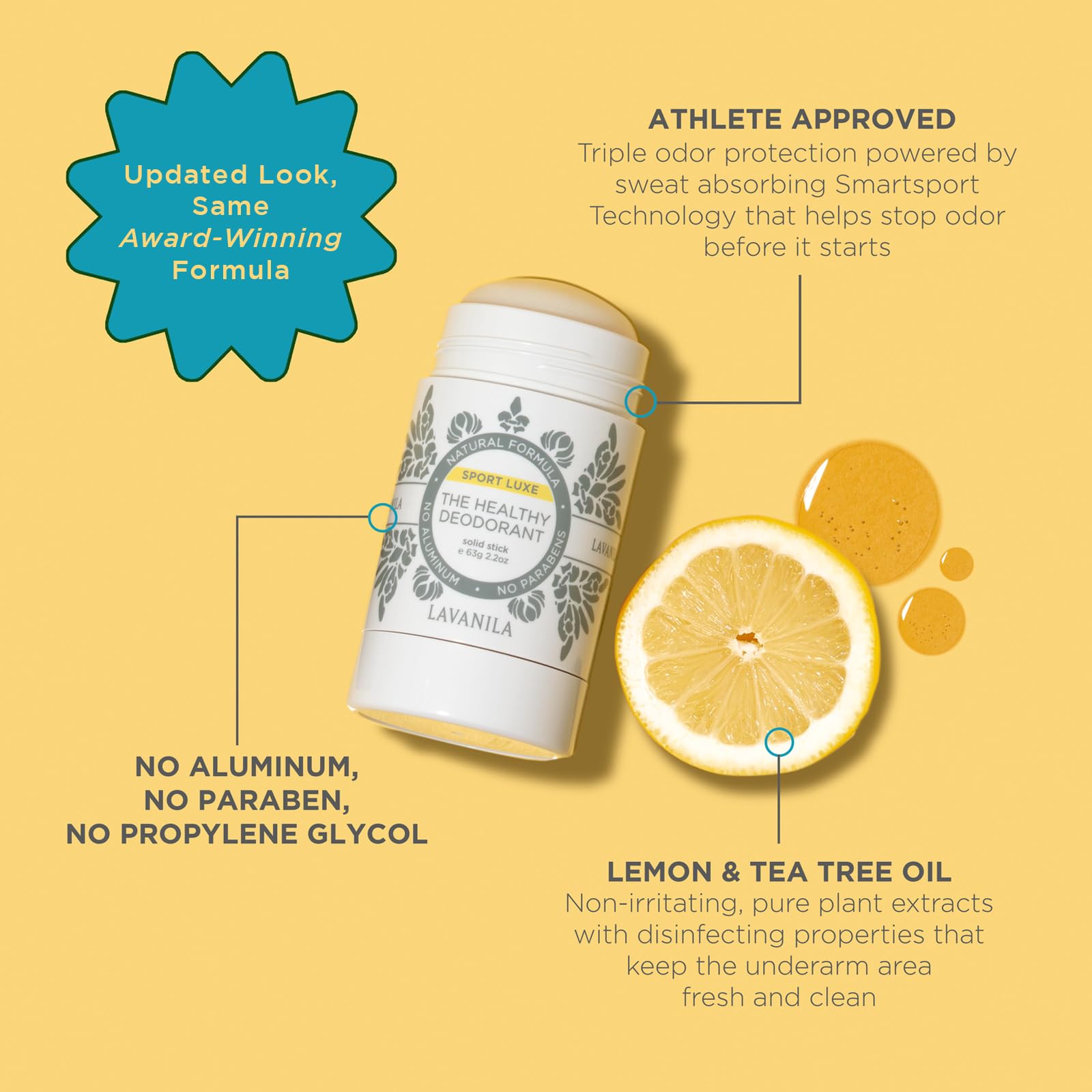 Vanilla Lavender scent detail on the deodorant for a fresh aroma.
