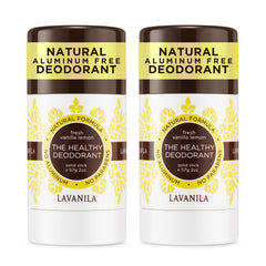 Lavanila Vanilla Lemon Deodorant bottle shows aluminum-free protection for long-lasting freshness.