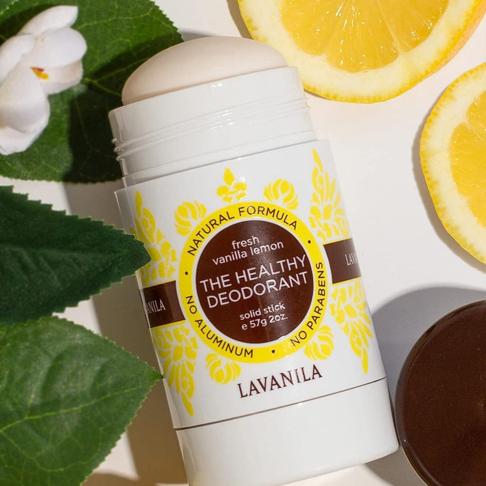 Lavanila Vanilla Lemon deodorant solid stick for easy, smooth application.