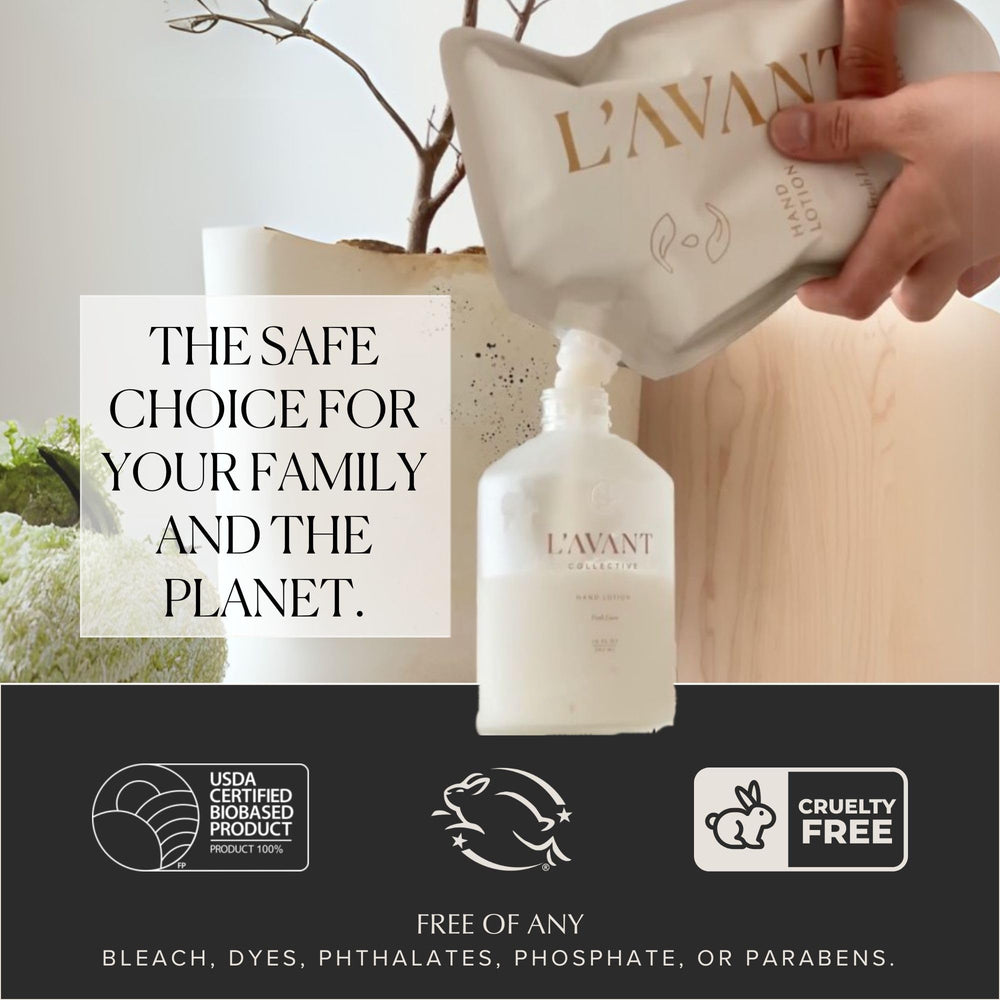 Label close-up highlighting premium ingredients and Fresh Linen fragrance.