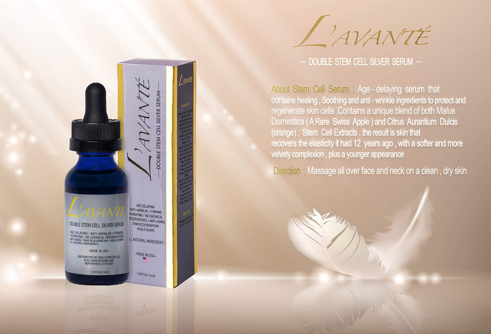 Close-up applying L'avante serum on face and neck