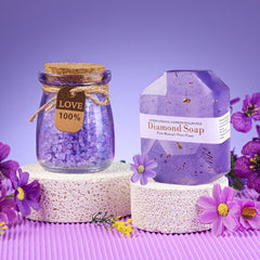 Luxurious lavender bath salt soothes tired muscles and skin.