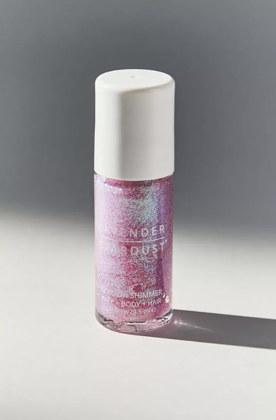 Lavender Stardust roll-on shimmer on the face for an easy, party-ready glow.