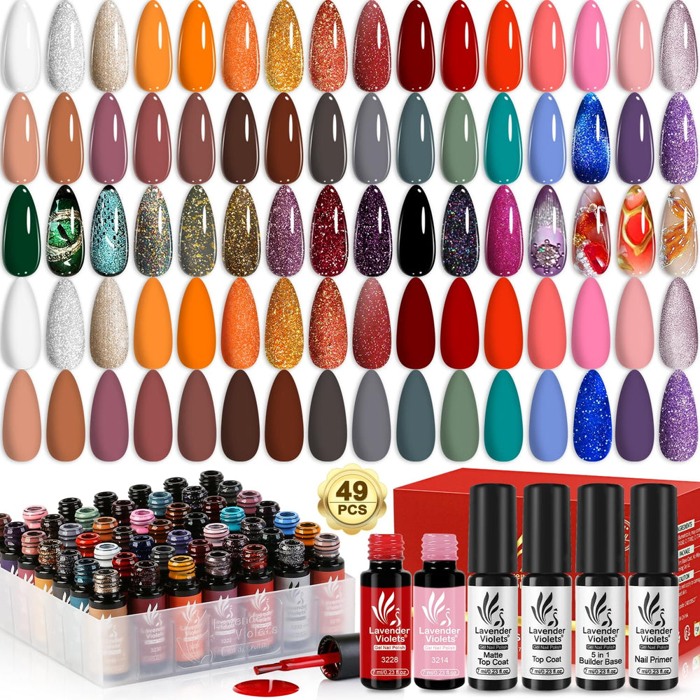Lavender Violets 49-piece gel set swatches for at-home manicure