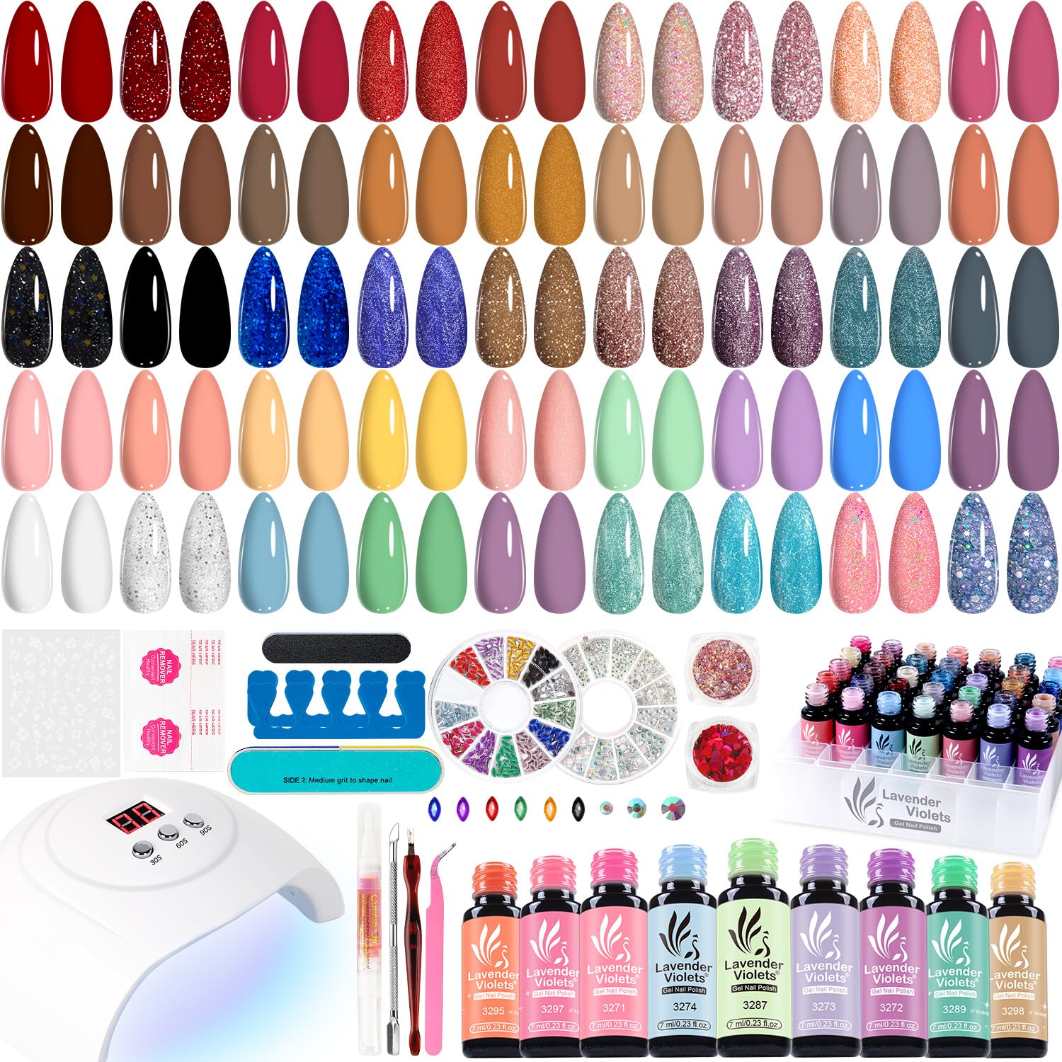 Lavender Violets gel nail kit full set with 45 colors for at-home manicures