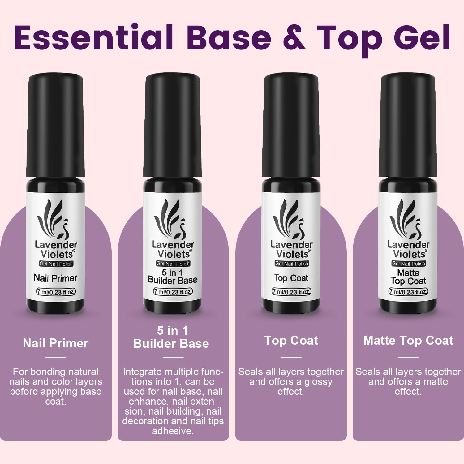 Lavender Violets nail primer bottle enhances adhesion for smoother application