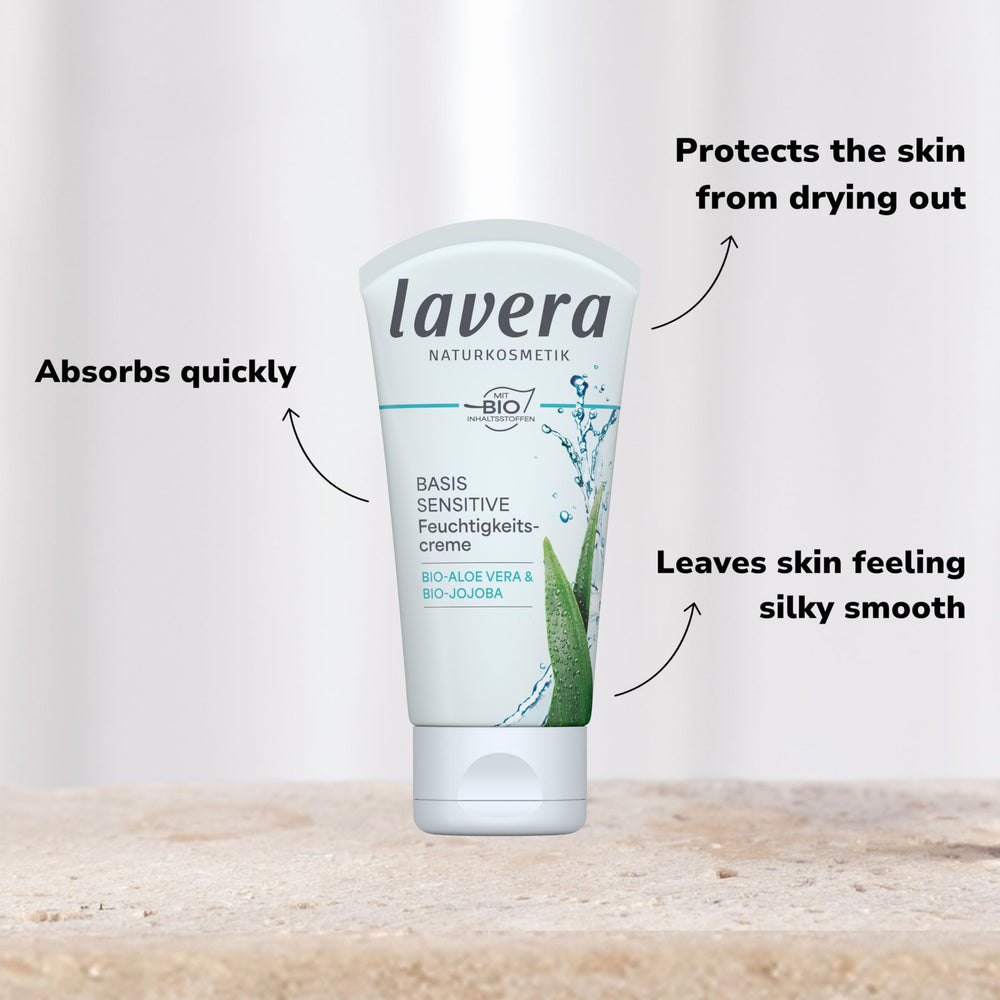 Lavera Basis Sensitive Cream being applied under makeup for quick absorption