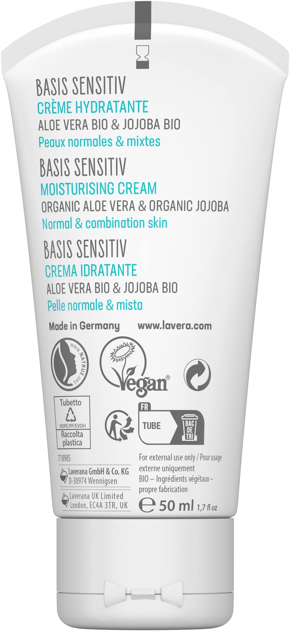 Lavera Basis Sensitive Cream on clean face as daily moisturizer