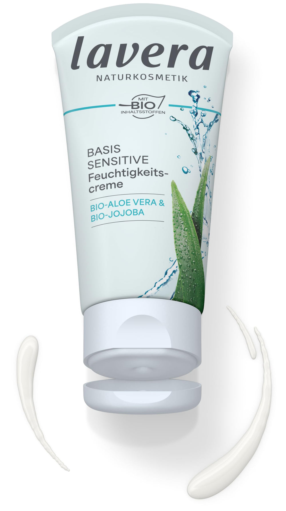 Lavera Basis Sensitive Cream texture close-up showing light finish