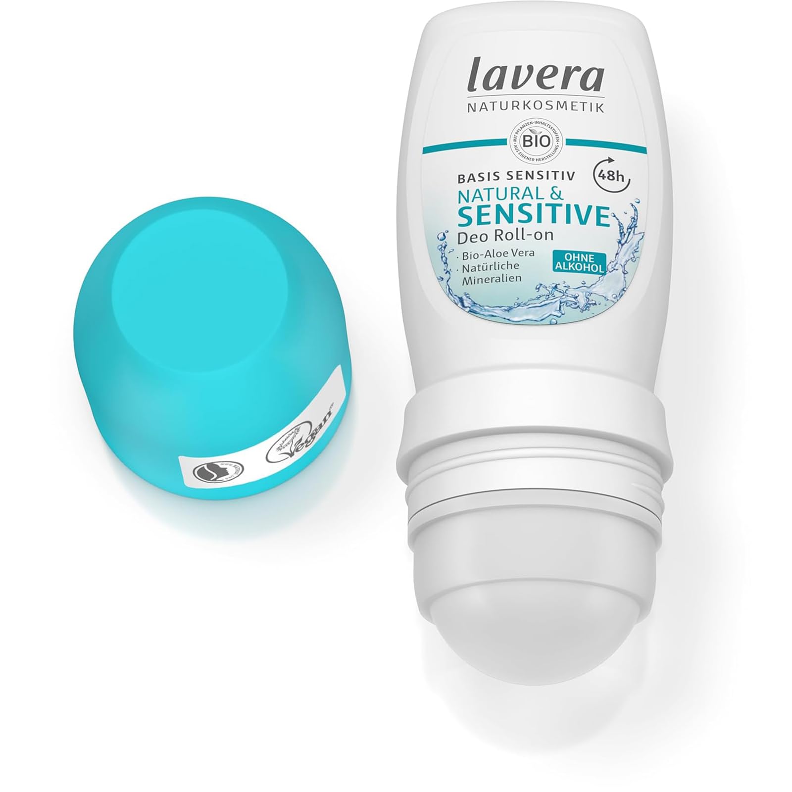 Lavera Deo Roll-On Basis sensitiv cap highlighting aluminum-free protection.