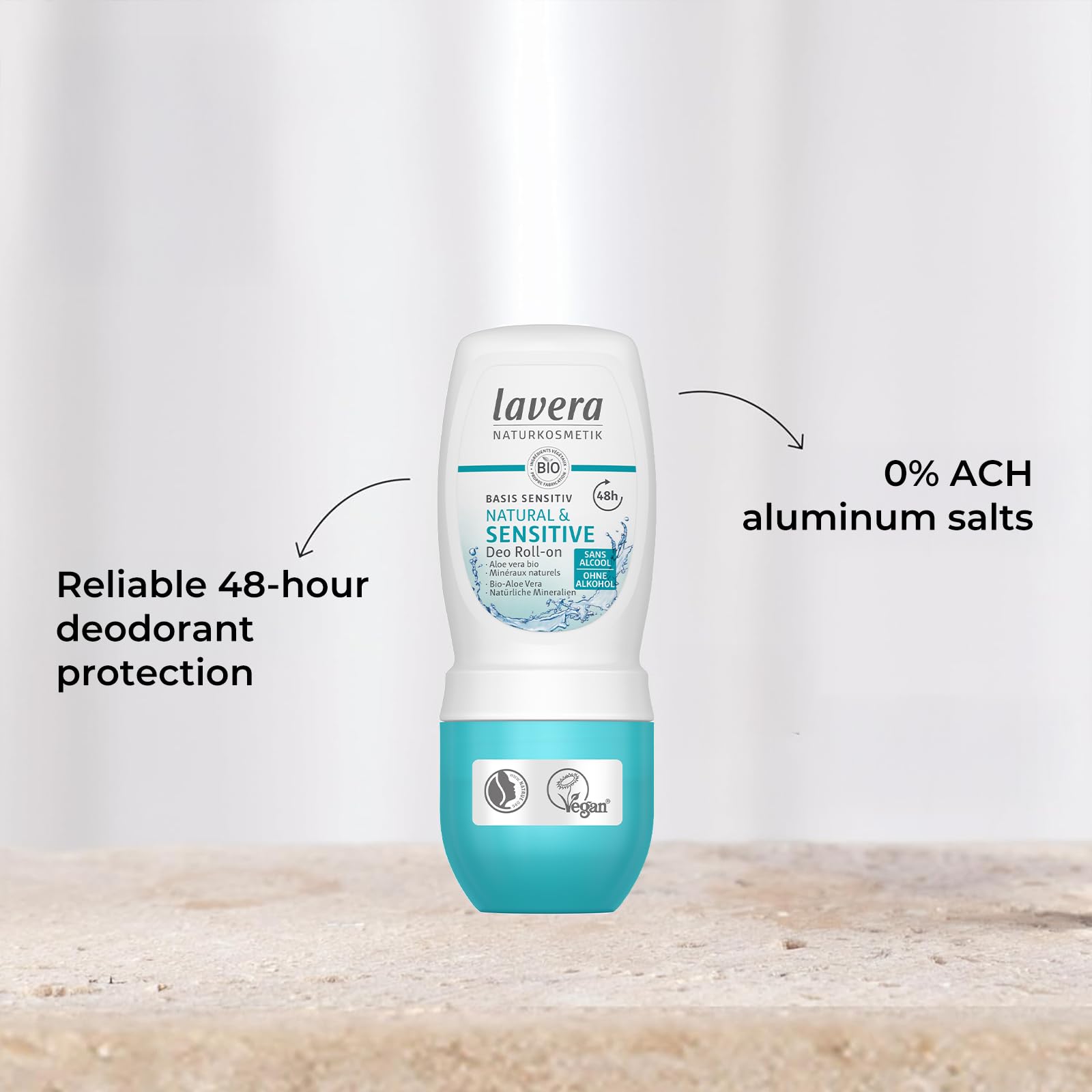 Lavera Deo Roll-On Basis sensitiv texture close-up shows smooth glide.
