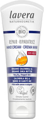Lavera Repair Hand Cream packaging highlights vegan, certified organic formula.
