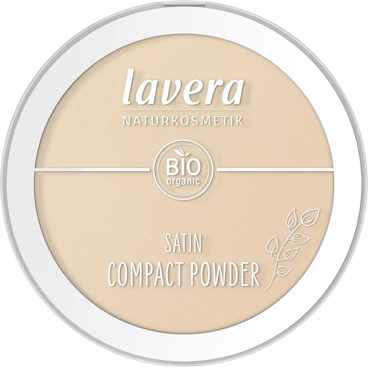 Lavera Satin Compact Powder Nude 02 close-up reveals velvety, shine-control finish.