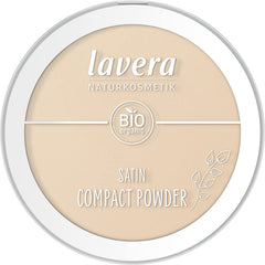 Lavera Satin Compact Powder Nude 02 close-up reveals velvety, shine-control finish.