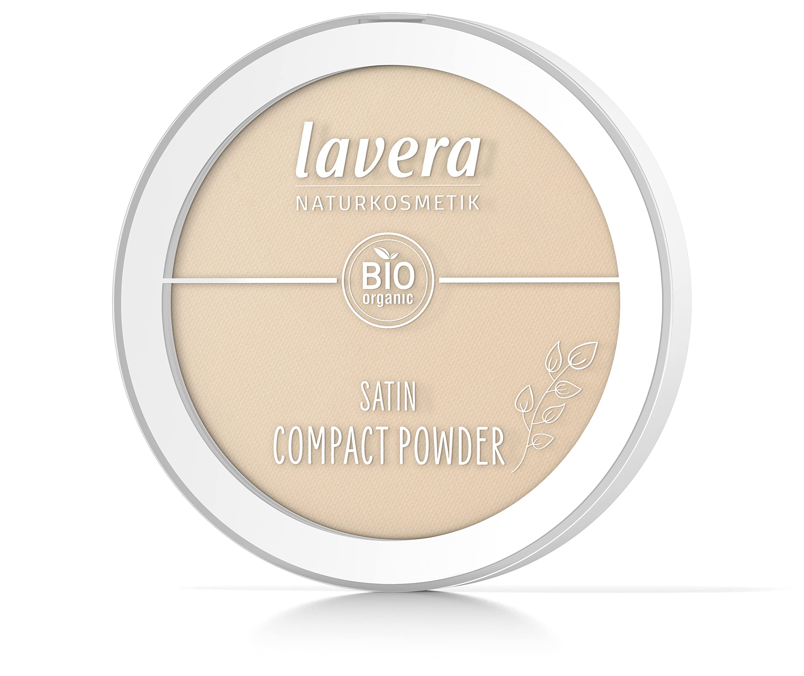 Texture swatch of Lavera Satin Compact Powder Nude 02 shows smooth, breathable coverage.