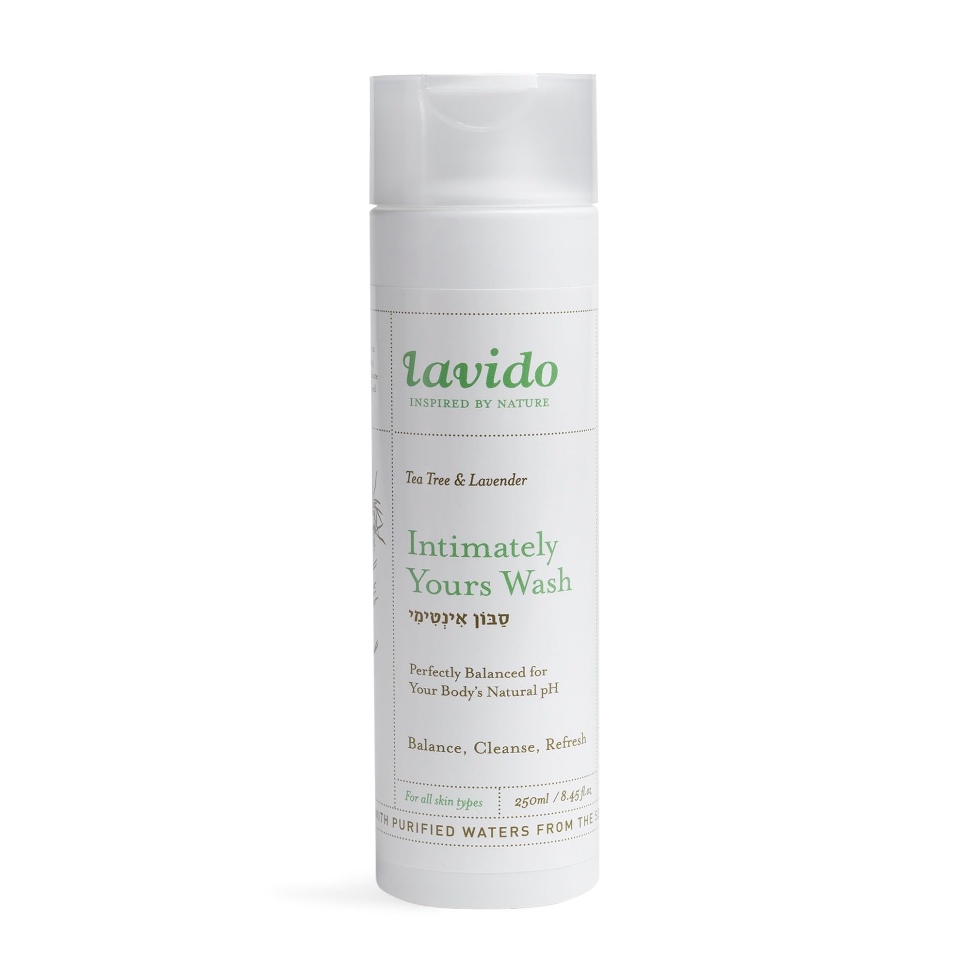 Lavido Intimately Yours Wash bottle showing a gentle, pH-balanced cleansing routine