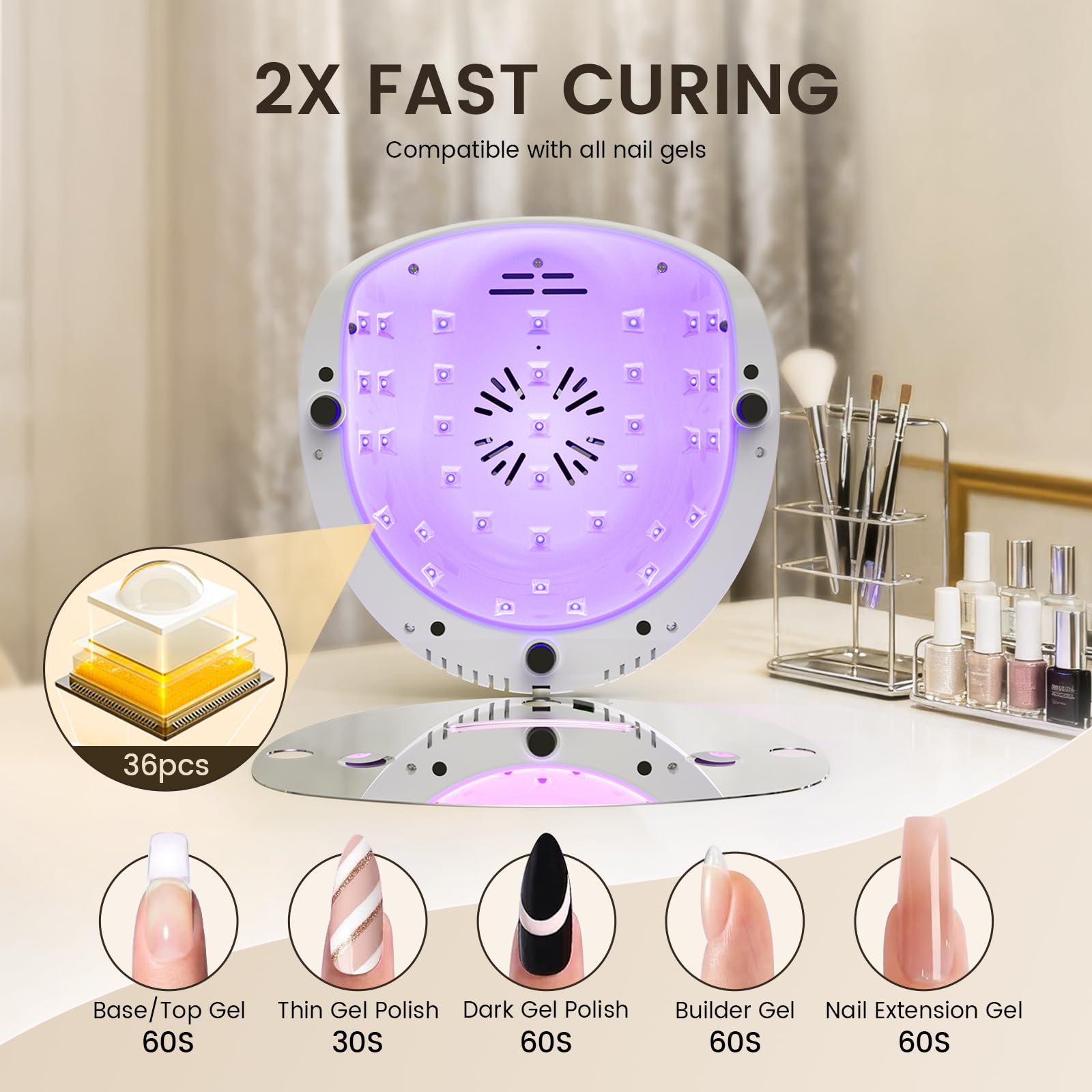 Lavinda detachable-base lamp allows easier mani pedi setup.