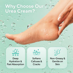 Lavinso Urea Cream being applied to dry feet for deep moisturization.