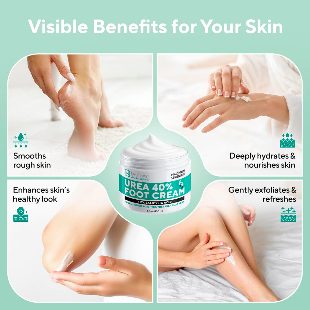 Lavinso Urea Cream bottle highlights soothing botanicals and ingredients.