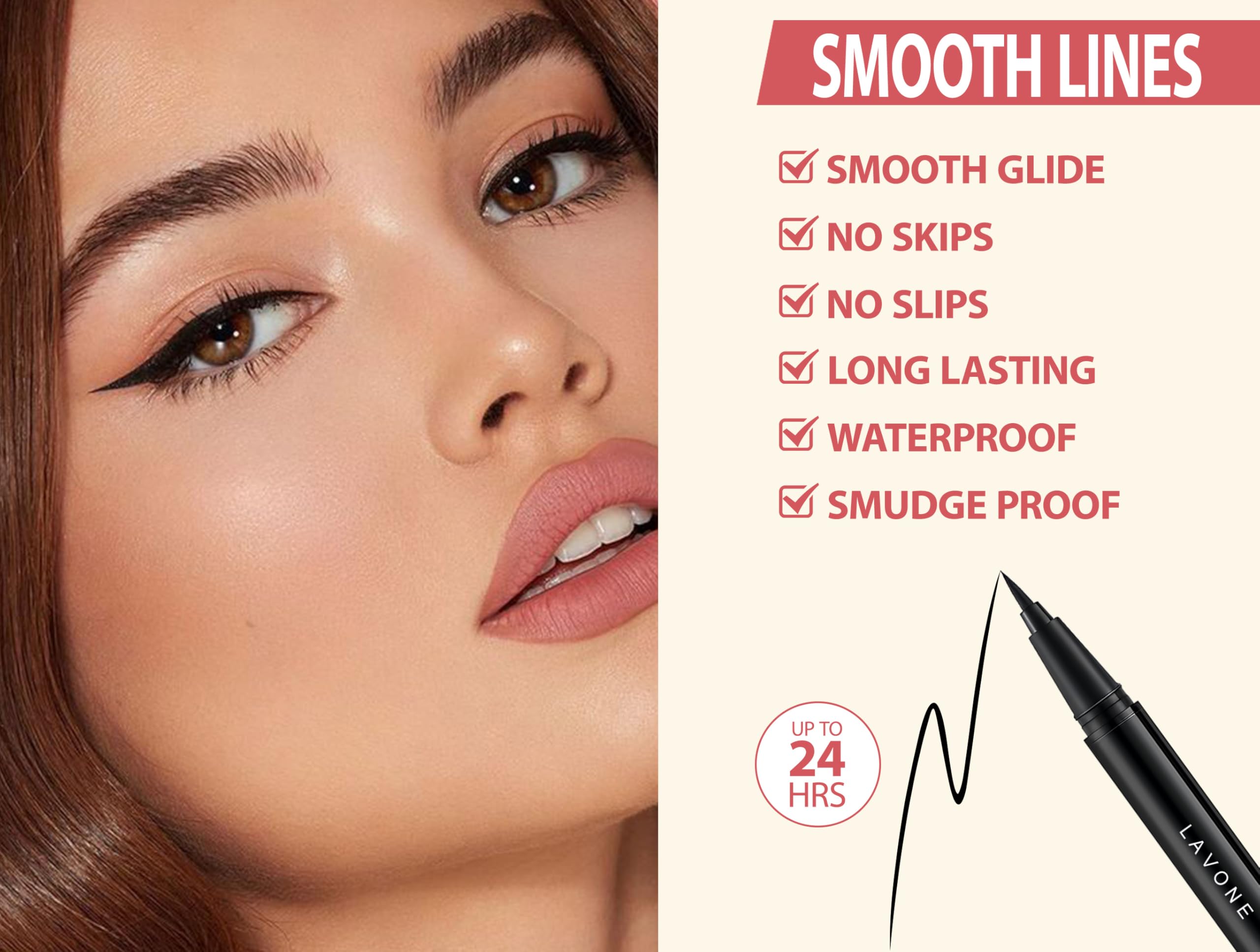 LAVONE brow stroke demonstration shows natural fullness.
