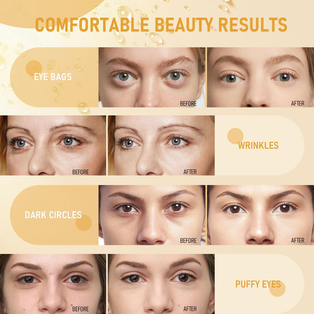 LAVONE collagen-rich eye patches glow softly to smooth texture.
